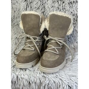 AVELLINI Soft Brown Taupe Suede Lace Up Boots Sherpa Lined Sz 41 Portugal US 9.5